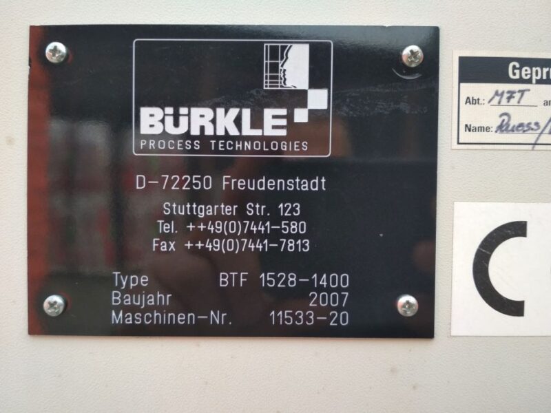 PRASA PRÓŻNIOWA BURKLE TYP BTF 1528-1400 2007 R.