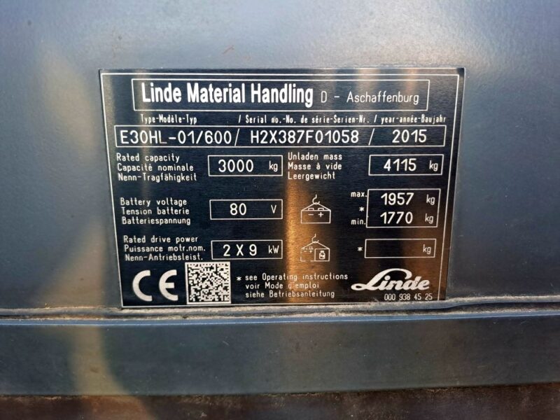 Wózek widłowy LINDE E30HL + paletyzer + nowa bateria