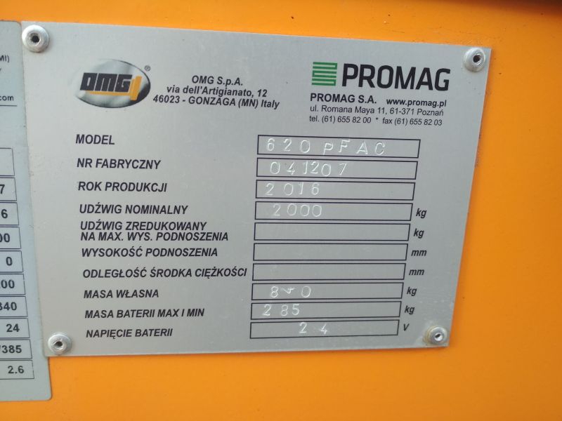 Wózek widłowy unoszący OMG 620 PFAC PROMAG