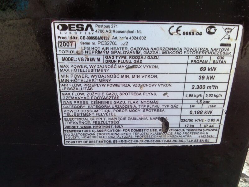 NAGRZEWNICA GAZOWA VG 70 KW