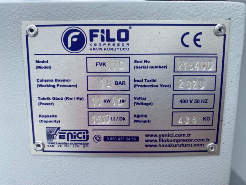 Kompresor śrubowy FILO FVK 11C – 11 kW, 10 bar z osuszaczem