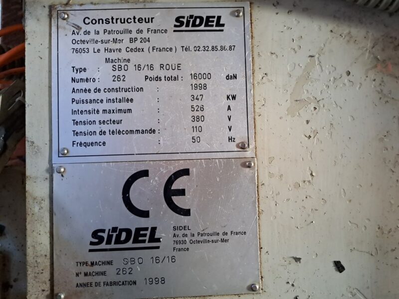 Dmucharka SIDEL SBO 16/16 S1 – wydmuchiwarka PET do 19 000 butelek/h