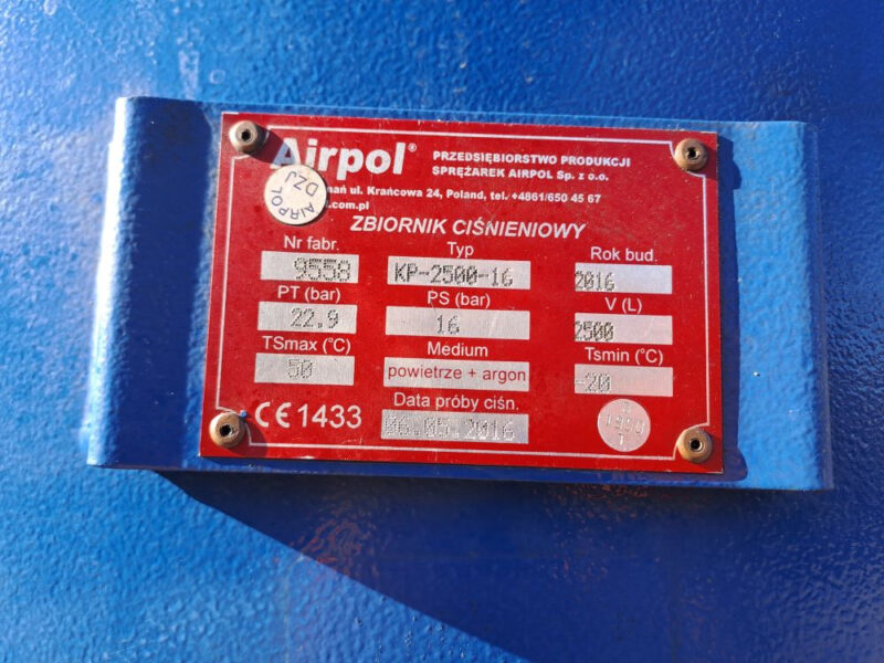 Zbiornik ciśnieniowy AIRPOL 2500 l – 12/16 bar (UDT)